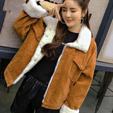 Corduroy lambskin padded jacket long-1