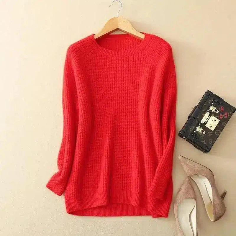 Cozy Knit Crewneck Sweater for Casual Wear-Red-3