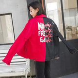 Denim jacket with printed letters-Red-1