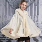 Double-layer Hooded Cloak Rex Rabbit Fur Collar-White-1