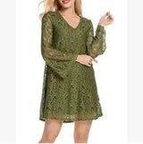 Elegant lace dress summer V-neck large size dress-green-15