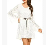 Elegant lace dress summer V-neck large size dress-white-17