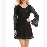 Elegant lace dress summer V-neck large size dress-black-27