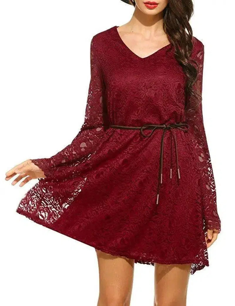 Elegant lace dress summer V-neck large size dress-3