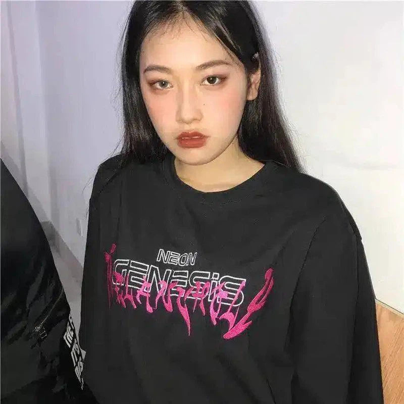 Anime Graphic Crewneck Cotton Tee-Rose Pink-1