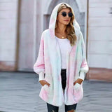 Women's Hooded Fuzzy Cardigan Sweater-Colourful-4