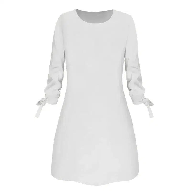 European and American solid color dress casual O-neck dress-White-11