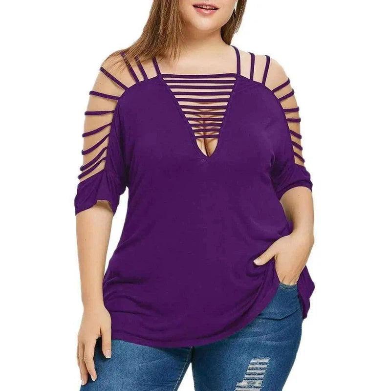 LOVEMI - Lovemi - Fashion Blouse Womens Plus Size Hollow Out V-Neck