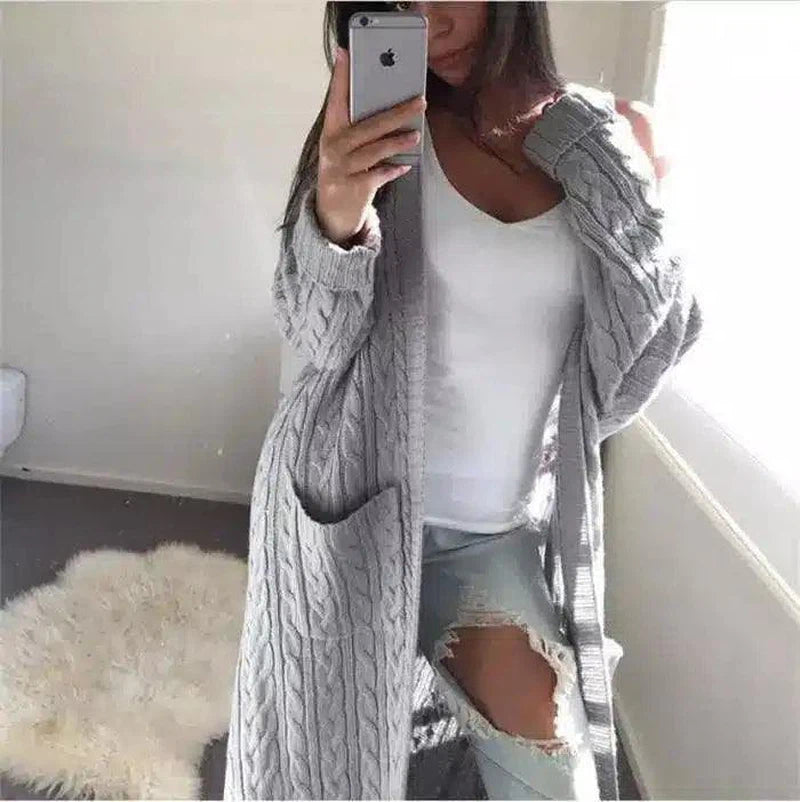 Fashion cardigan coat-Grey-3