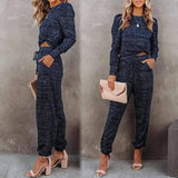 Fashion Printed Long-Sleeved Round Neck Casual Suit-1