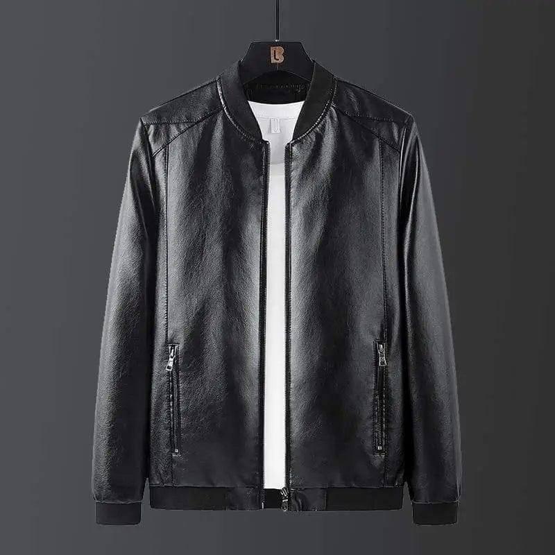 Fashion Trend Stand Collar Long Sleeve Leather Jacket-Black-4