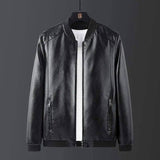 Fashion Trend Stand Collar Long Sleeve Leather Jacket-Black-4