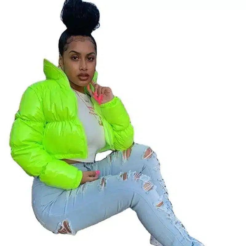 Half-length solid color long-sleeved women's jacket-Green-4