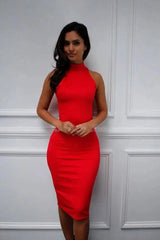 Halter Sleeveless Mini Cut Out White Wonderful Bandage Dress-Red-5