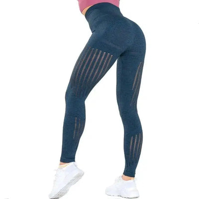 High waist yoga pants women's knit-blue-1