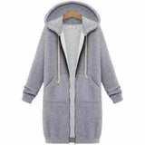 Hooded long-sleeved winter sweater women's jacket in a long-Grey black-10