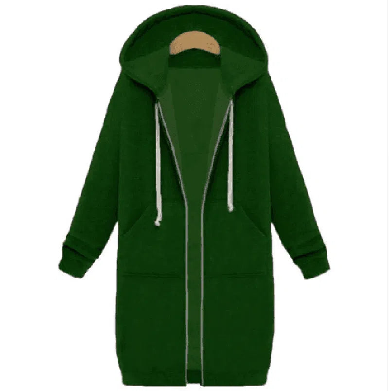 Hooded long-sleeved winter sweater women's jacket in a long-Green-12