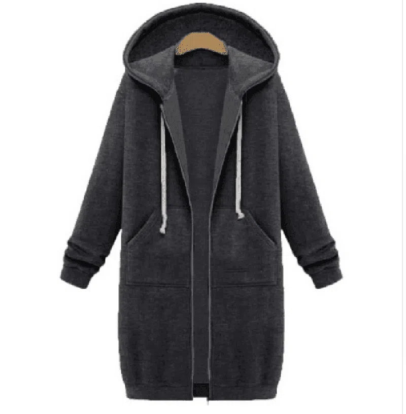 Hooded long-sleeved winter sweater women's jacket in a long-Dark Gray-14