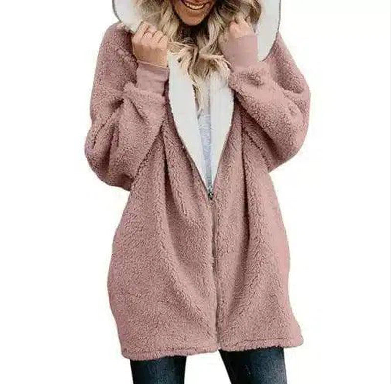 LOVEMI - Lovemi - Hooded zipper cardigan fur coat plush sweater