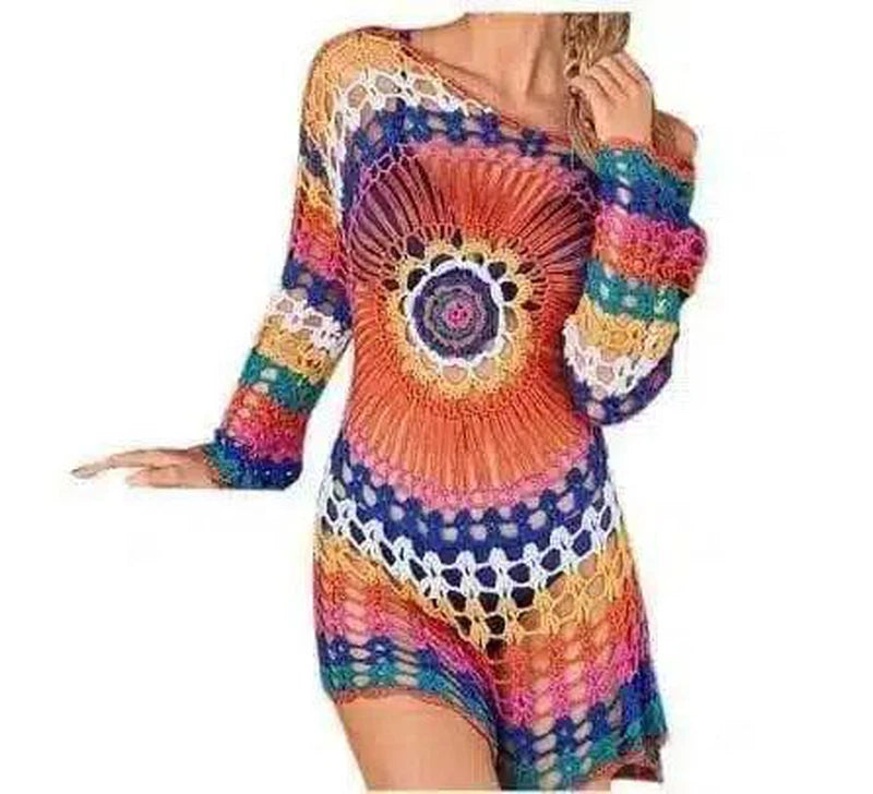 Womens Crochet Beach Cover-Up Dress-Photo Color-5