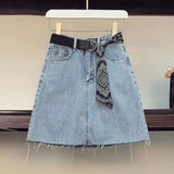 Women's V-Neck Tee & Denim Skirt Set-Denim skirt-3