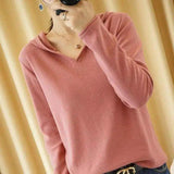 LOVEMI - Lovemi - Knitwear Solid Color V-neck Long-sleeved Hoodie