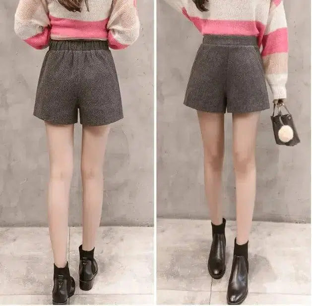 Korean version of high waist woolen shorts autumn and winter-8