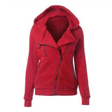 Women's Zip-Up Hooded Jacket with Pockets-Red-2