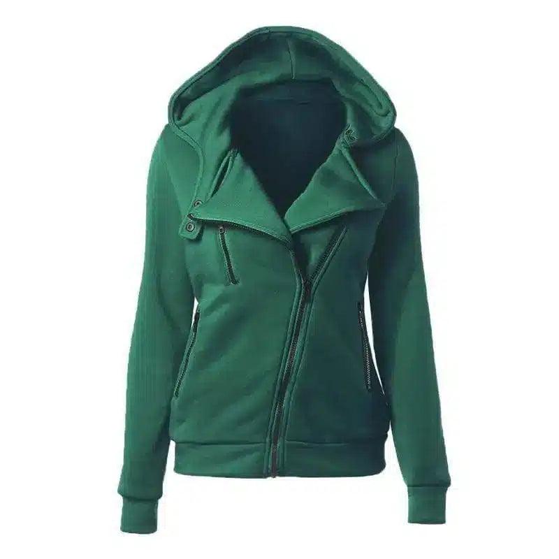 Women's Zip-Up Hooded Jacket with Pockets-Green-4