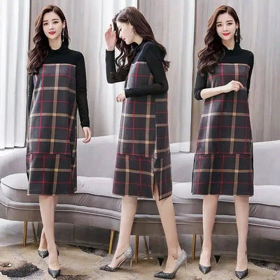 Lattice fashion trend stitching temperament medium-length-1