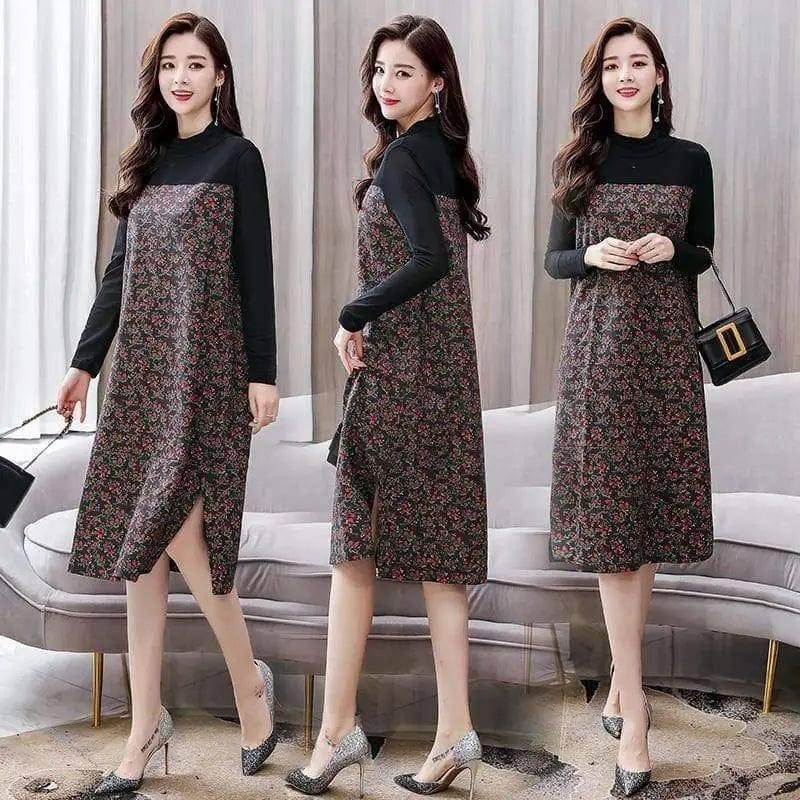 Lattice fashion trend stitching temperament medium-length-Floral-2