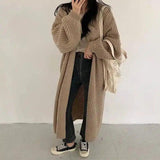 Lazy Shoulders Thick Stitch Long Sweater Coat Women-1