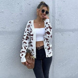 LOVEMI - Lovemi - Leopard Print V-Neck Knitted Sweater Coat