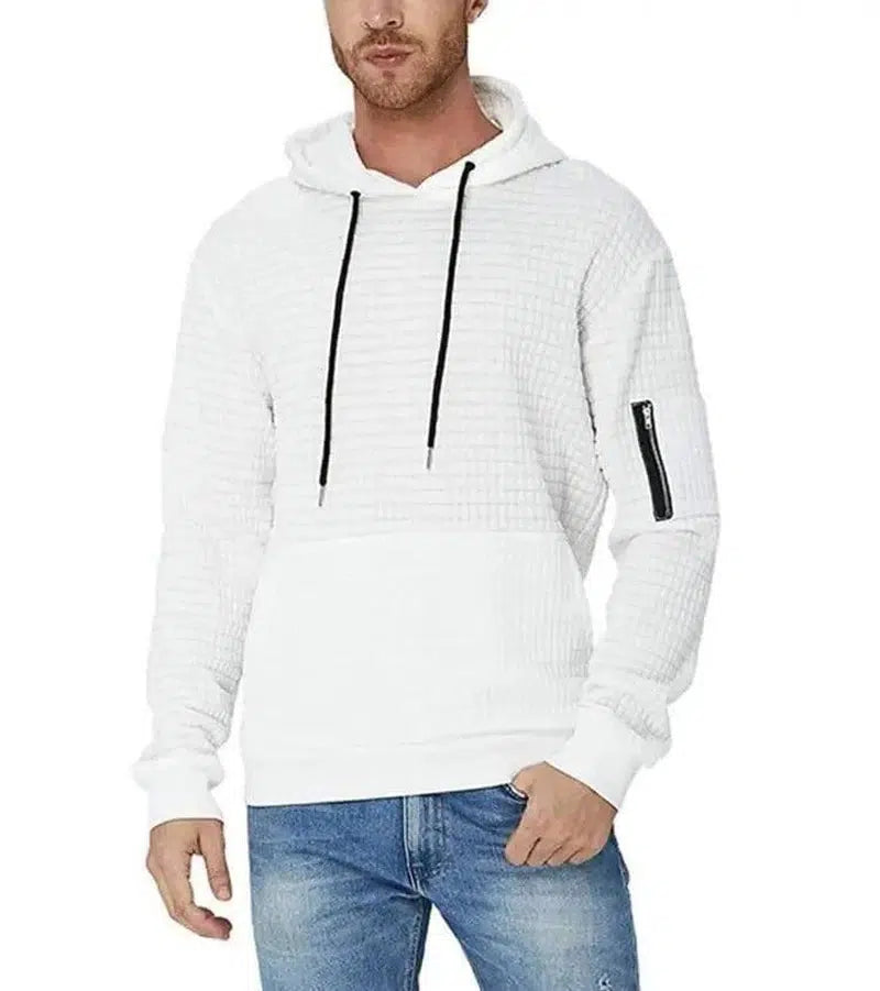 Long Sleeve Hoodie Zip Pocket Hooded Sports Jacket-White-5