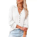 Womens Casual Button-Down Shirt-White-2