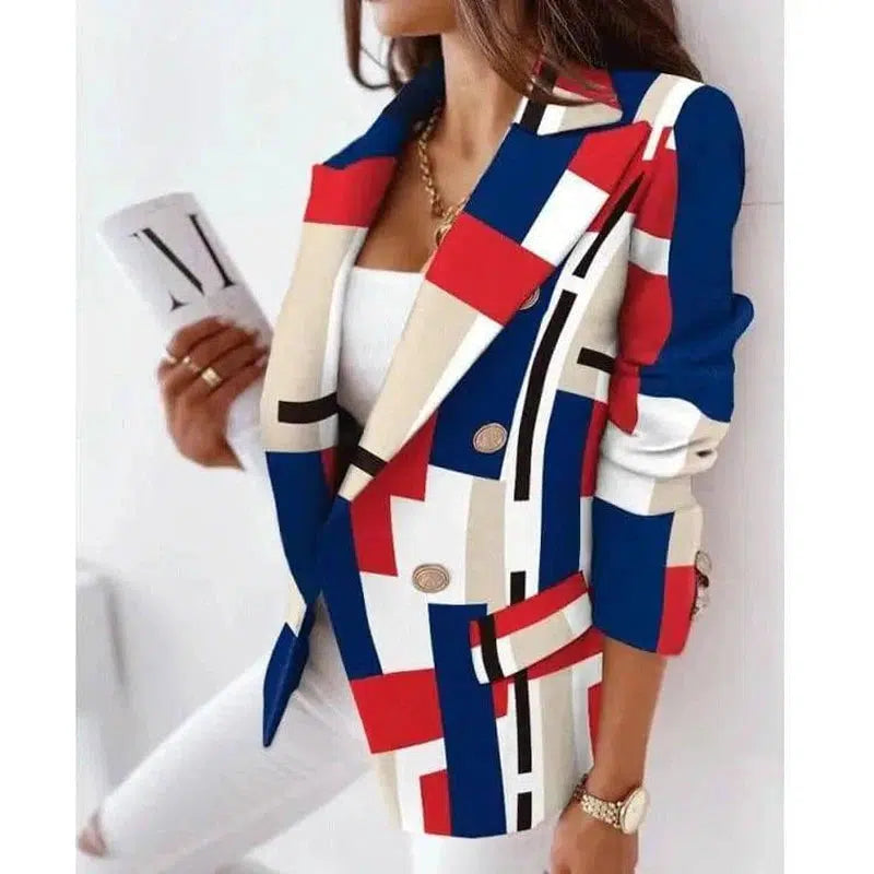 Long-Sleeved Double-Breasted Fashion Print Suit-6color-1