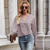 Women's Casual V-Neck Long Sleeve Top-Apricot Grey-1