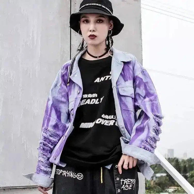 Stylish Oversized Denim Jacket for Casual Wear-Purple-2