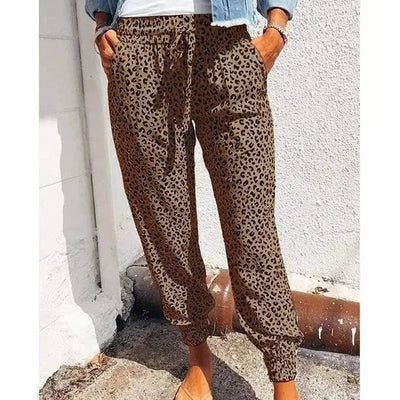 LOVEMI - Lovemi - Loose Leopard Print Lace-Up Slacks