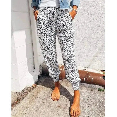 LOVEMI - Lovemi - Loose Leopard Print Lace-Up Slacks