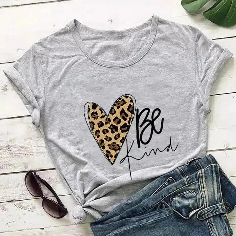 Women's Inspirational Graphic Tee with Heart Design-Grey-6