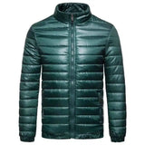 Men's Solid Down Cotton Jacket With Standing Collar-Green-4