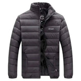 Men's Stand-up Collar Down Jacket, Large Size Short Down-Grey-3