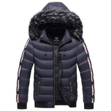 Men's Winter Fur Collar Cotton Padded Jacket-Navy blue-9