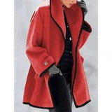 Winter Women's Coat with Contrast Trim-Red-5