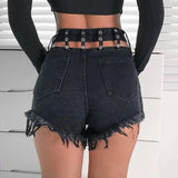 LOVEMI - Lovemi - Old hairskin high waist cutout denim shorts