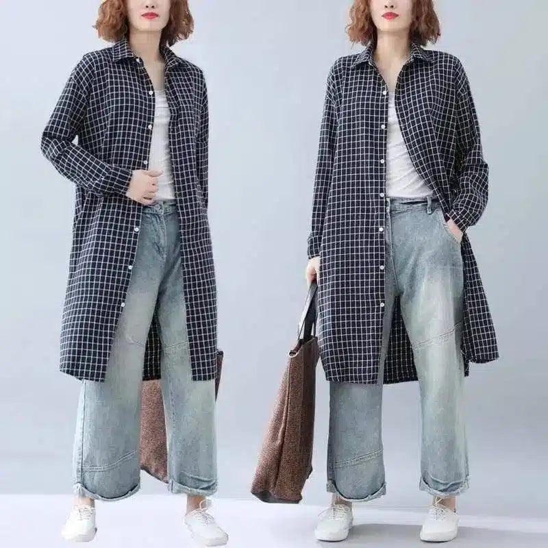 Plaid Brushed Loose And Slim Long-sleeved Shirt-1