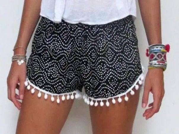 Printed elastic waist shorts beach pants-Blcak-9