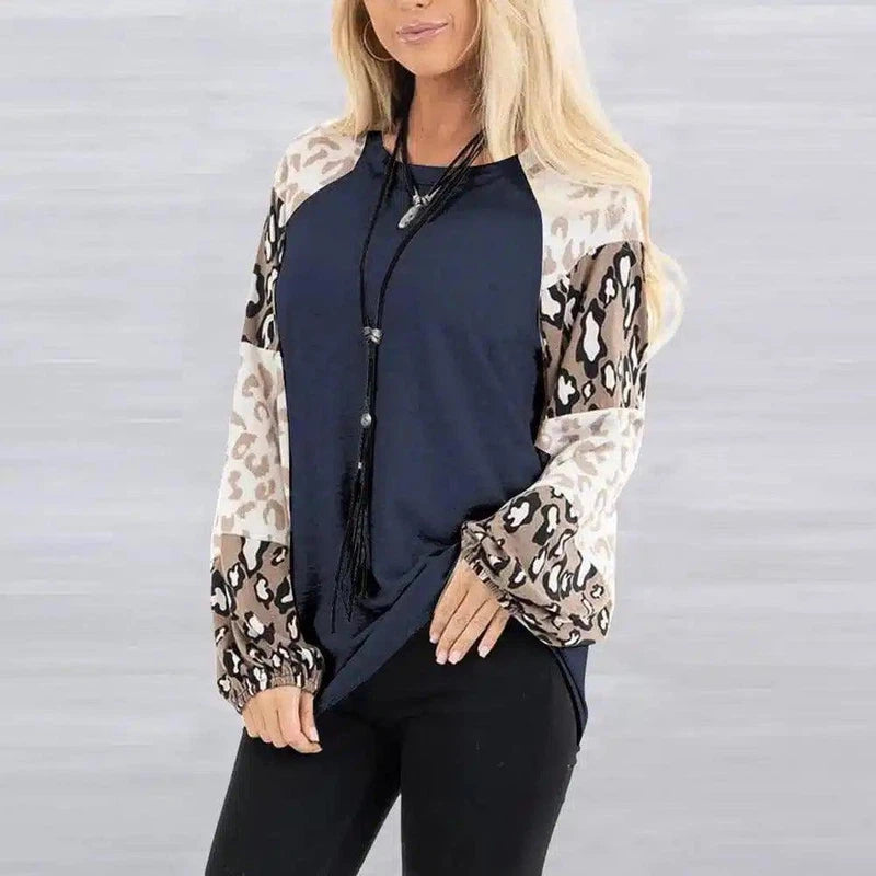 LOVEMI - Lovemi - Printed Long Sleeve Loose Round Neck Pullover