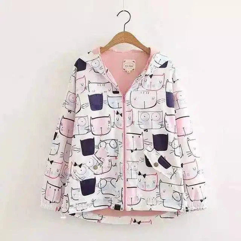 Chic Cat Print Jacket for Cat Lovers-Picture color-1